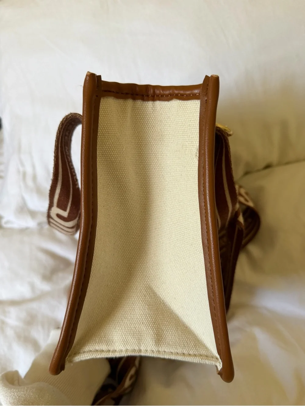 Steve Madden Cream & Brown Canvas Shoulder Bag - Picture 7 of 9